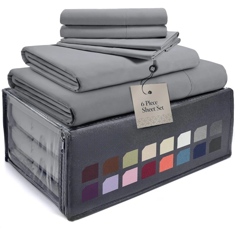 Luxury 6 Piece Queen Size Sheets & Pillowcase Set,