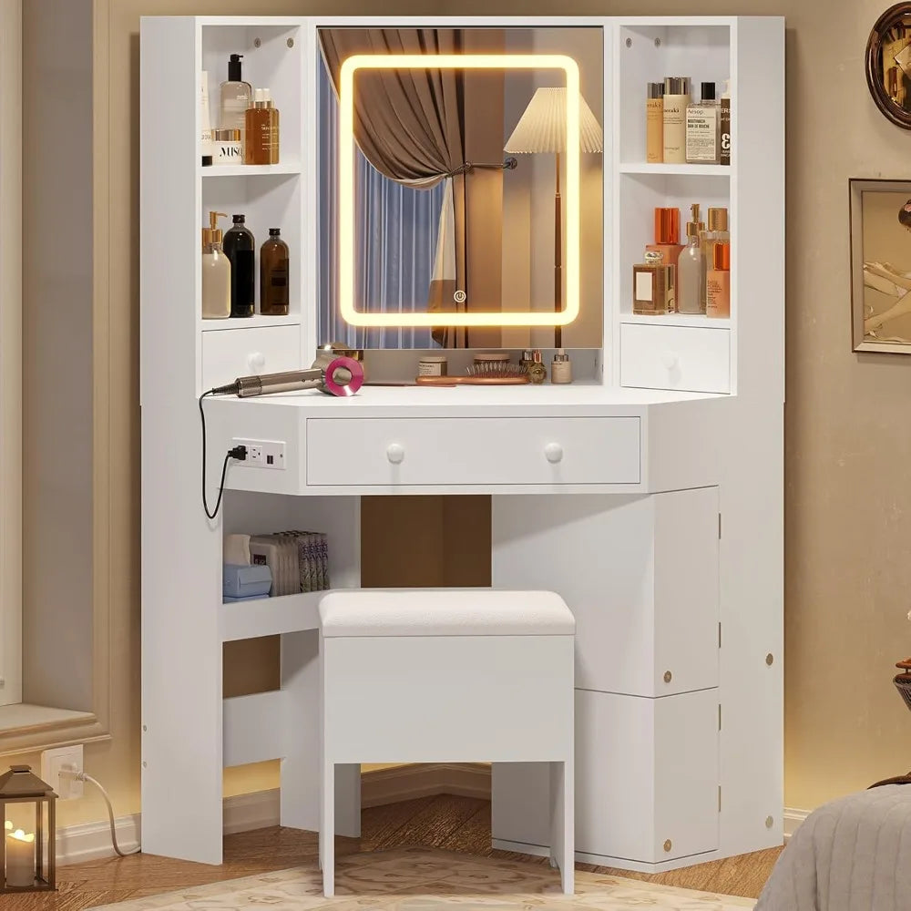 Table Set with Mirror and Storage Bench