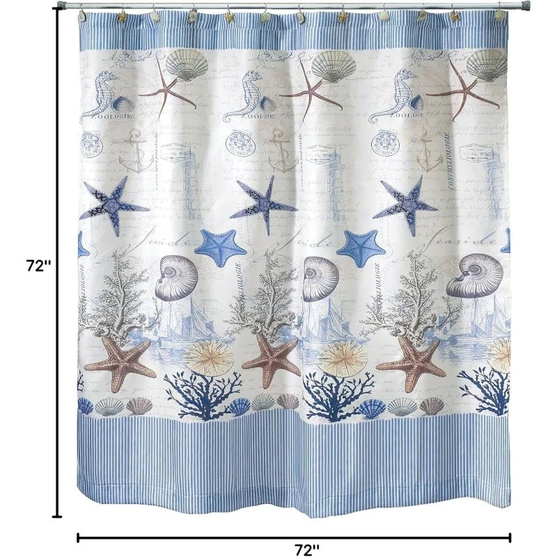 Fabric Shower Curtain, Nautical Bathroom Decor (Antigua Collection, 72")