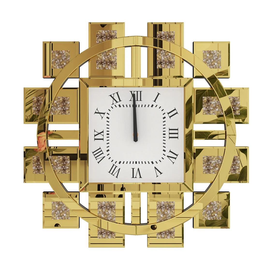 Clock with Silver/ Golden Crystal Crushed Diamond Inlay
