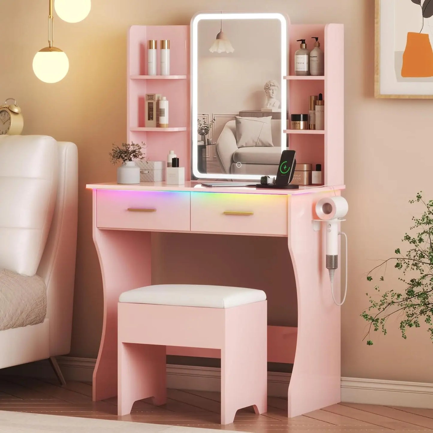 Dressing Table with Mirror & Power Outlet