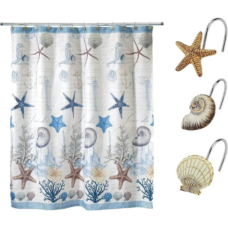 Fabric Shower Curtain, Nautical Bathroom Decor (Antigua Collection, 72")