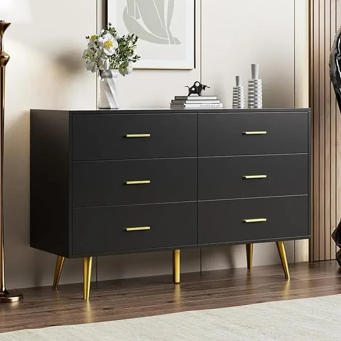 6 Drawer Dresser with Gold Metal Handles