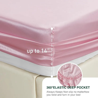 4 Piece Pink Silky Bed Sheets