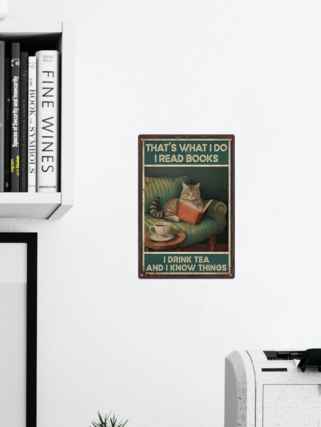 Putuo Decor 1pc Cat Metal Plaque, Retro Wall for Home Bedroom Study Wall Decor 7.9 X 11.8 Inches, Drink Tea