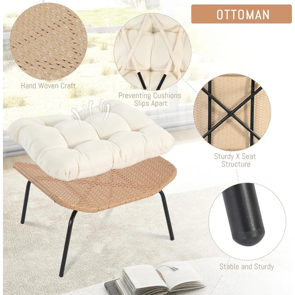 Outdoor Wicker Patio Chair with Ottoman