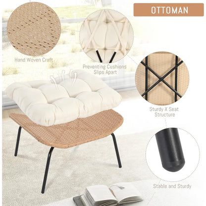 Outdoor Wicker Patio Chair with Ottoman