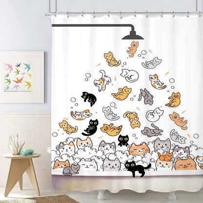 Funny Cat and Dog Shower Curtain with Hooks