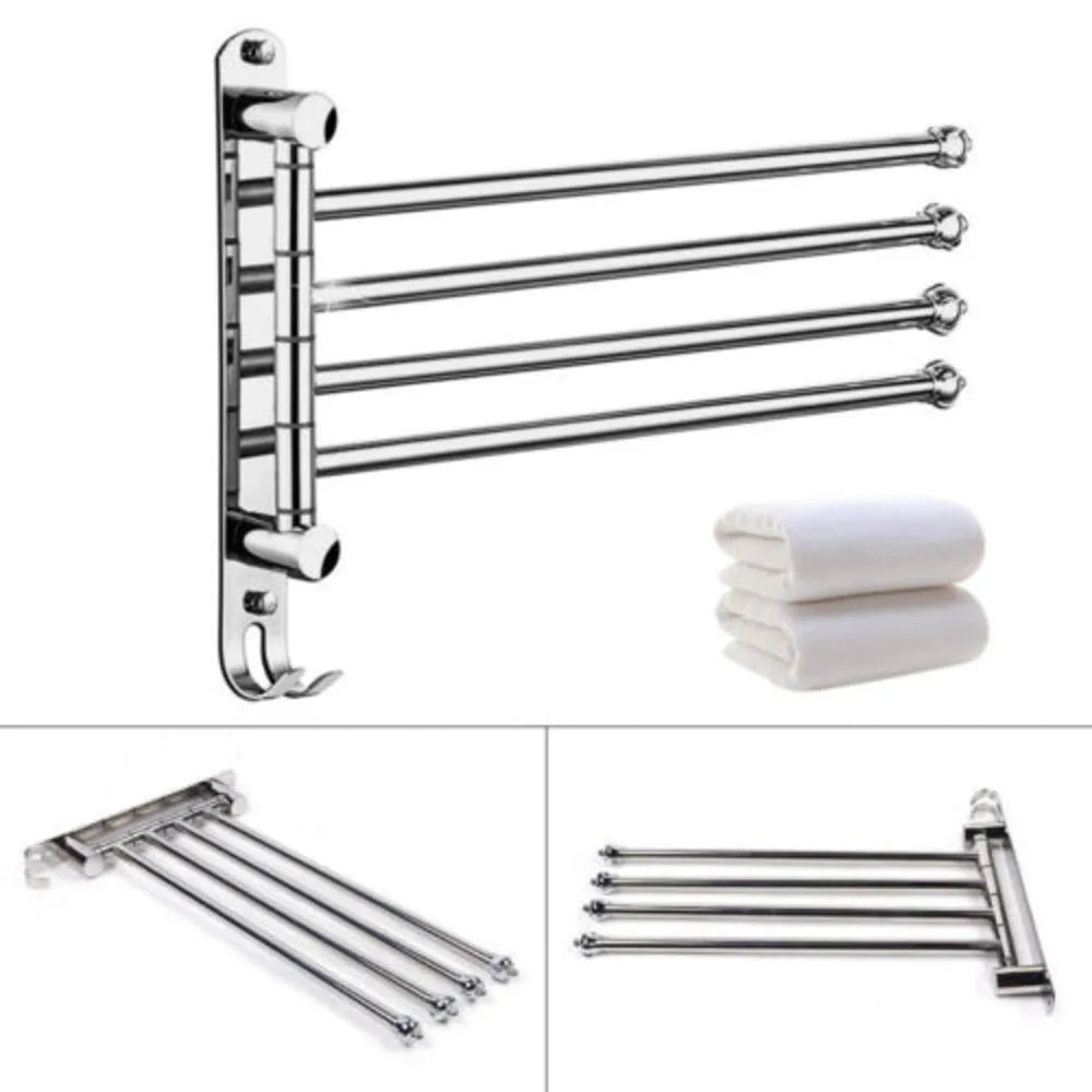 Portable Light Towel Holder,anti-rust 304 Stainless Steel Bathroom Bath Rack Rail Hanger Shelf,four-bar with Double Hook Silver