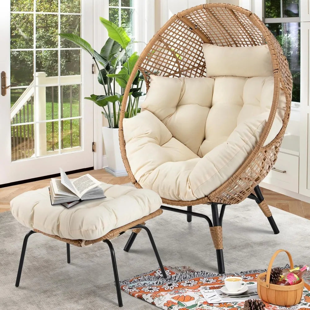 Outdoor Wicker Patio Chair with Ottoman