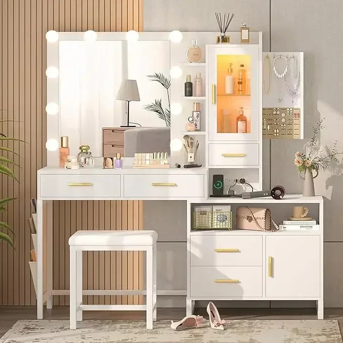 White Vanity Desk with Mirror