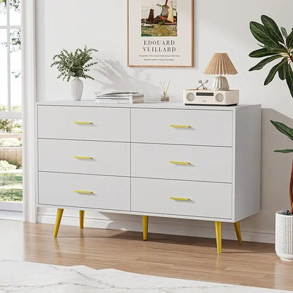 6 Drawer Dresser with Gold Metal Handles