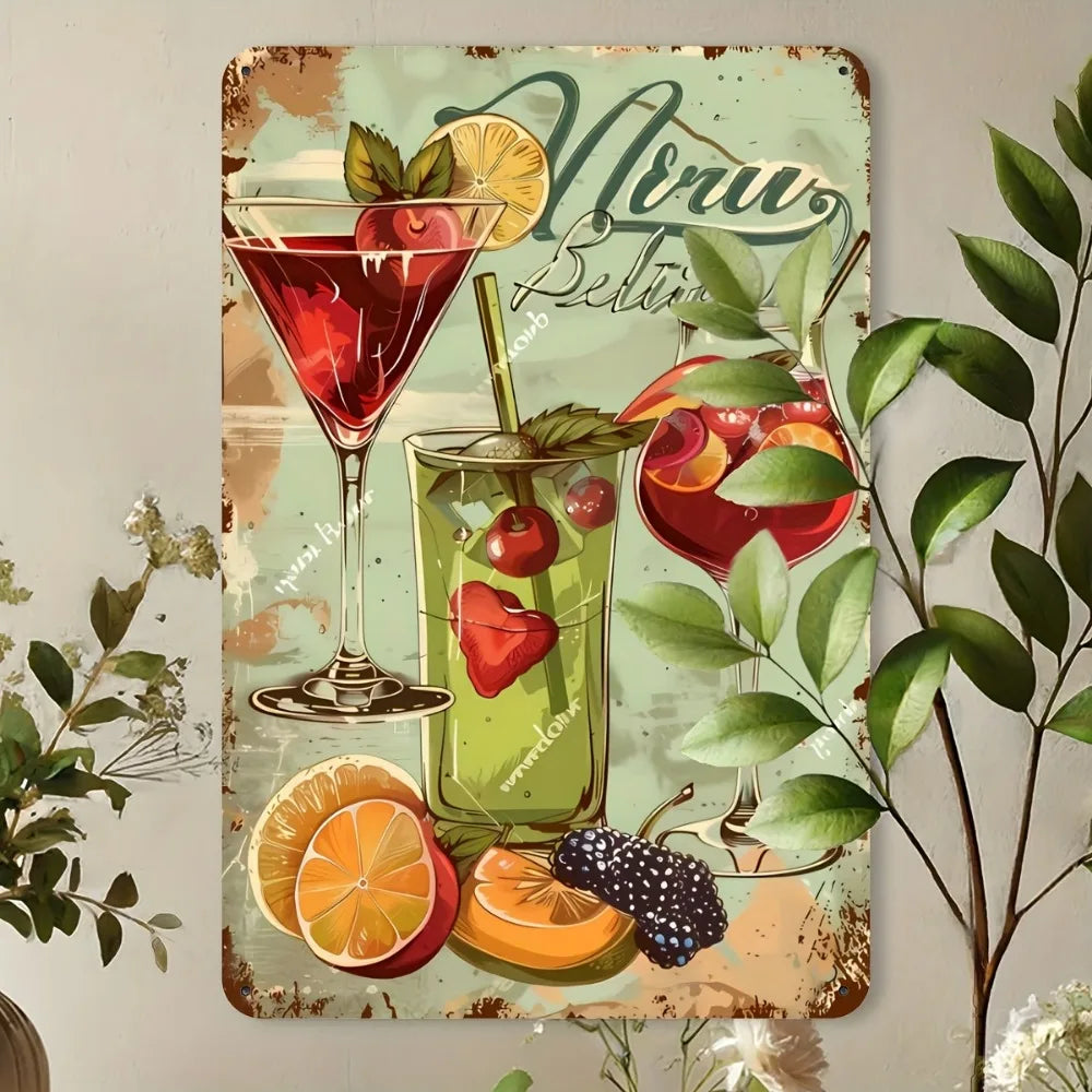 Cocktail Fruit Vintage Tin Painting