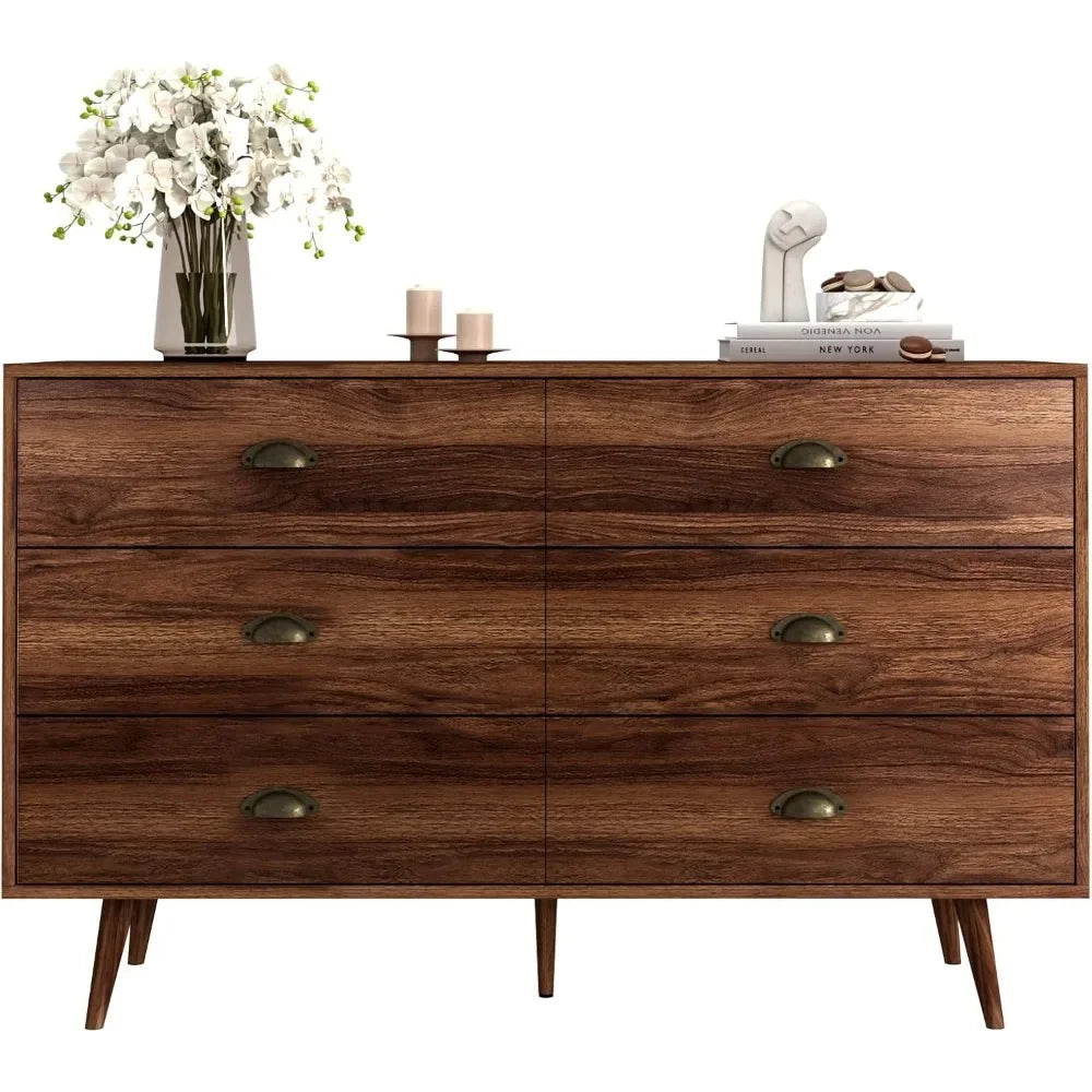 6 Drawer Dresser with Gold Metal Handles