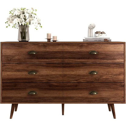 6 Drawer Dresser with Gold Metal Handles