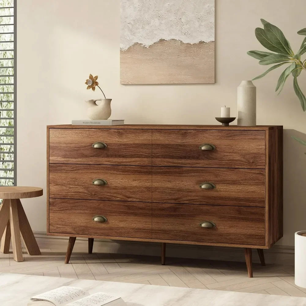 6 Drawer Dresser with Gold Metal Handles