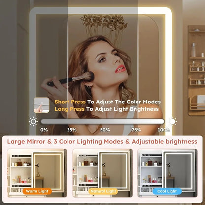 Makeup Vanity Set with Mirror and Light, Storage Drawer, Chair and Shelf, Adjustable Brightness Makeup Vanity with Light