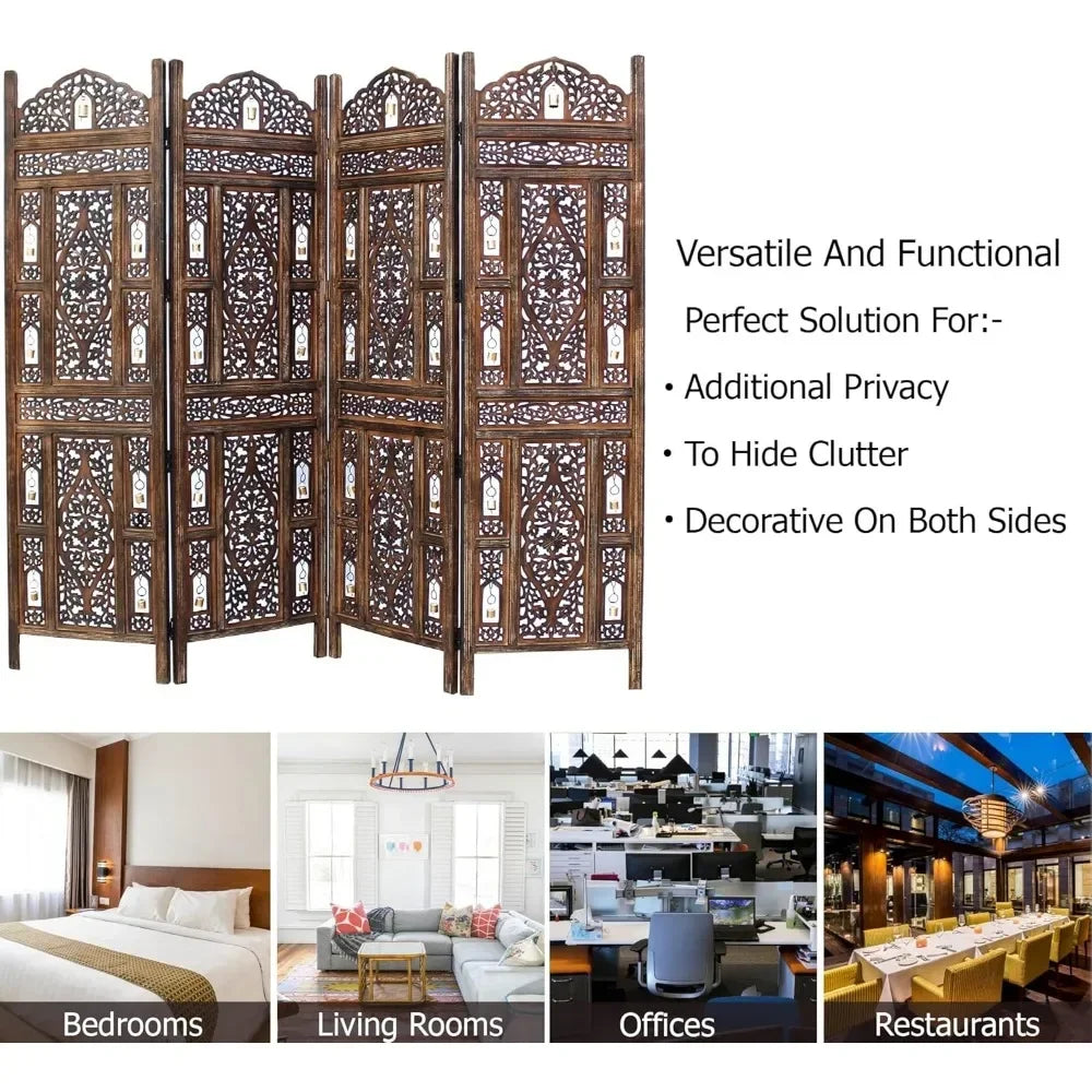 4 Panel Folding 72 X 80 - Decorative Wood Screen