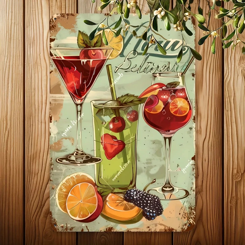 Cocktail Fruit Vintage Tin Painting