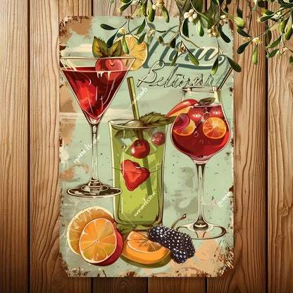 Cocktail Fruit Vintage Tin Painting