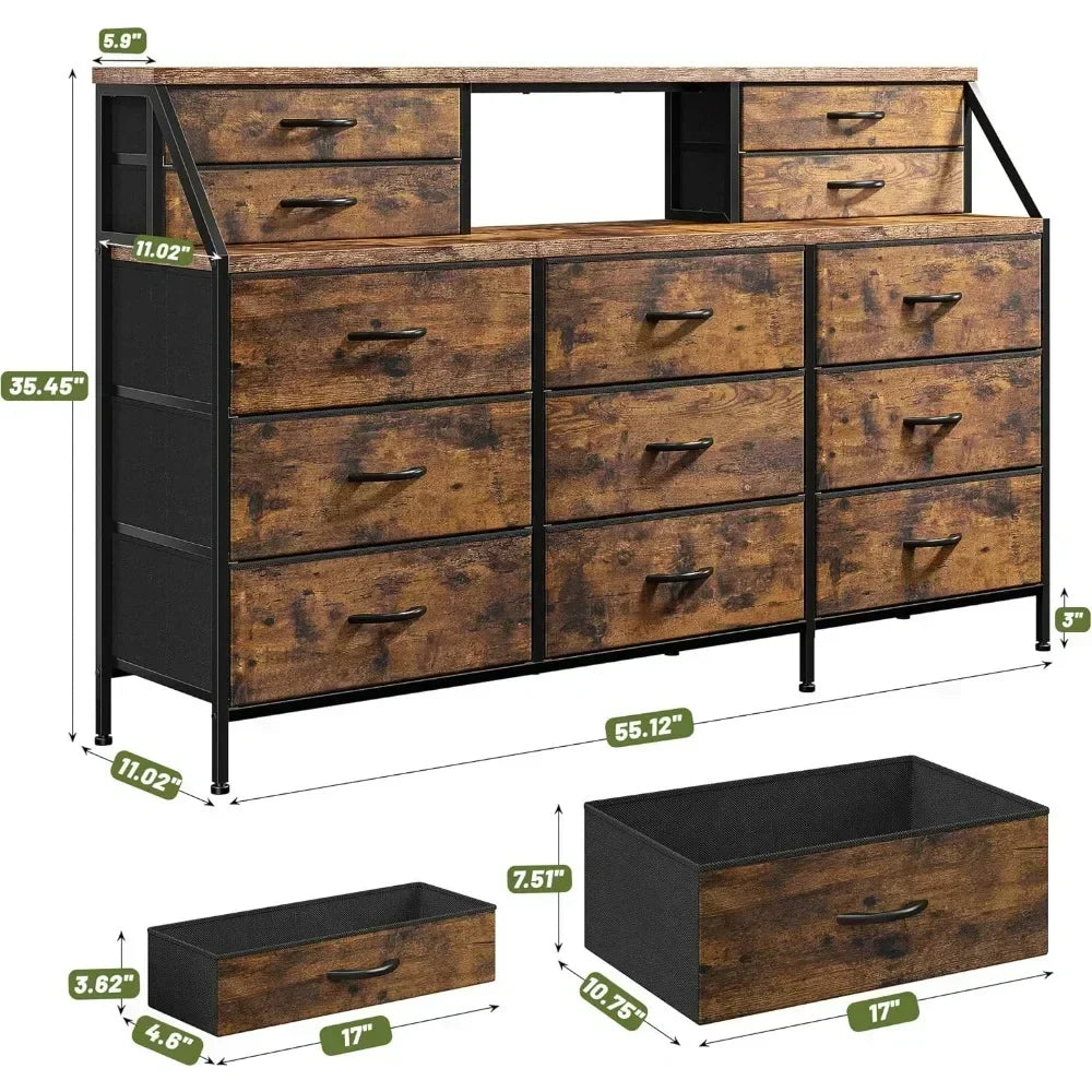 Wooden Top Metal Frame Chest of Drawers
