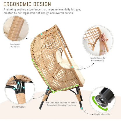 Outdoor Wicker Patio Chair with Ottoman