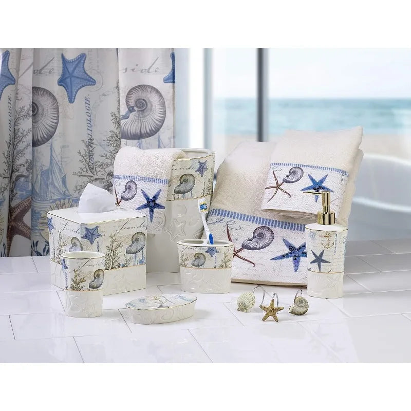 Fabric Shower Curtain, Nautical Bathroom Decor (Antigua Collection, 72")