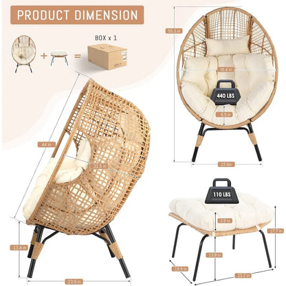Outdoor Wicker Patio Chair with Ottoman