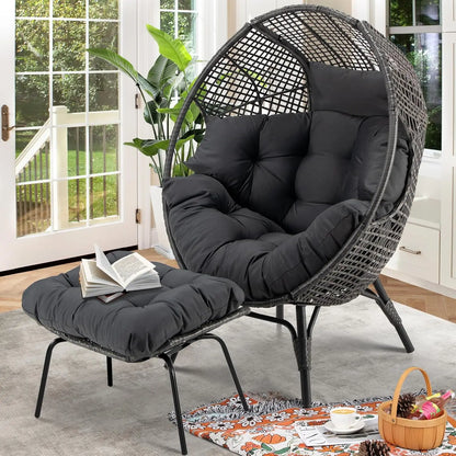 Outdoor Wicker Patio Chair with Ottoman