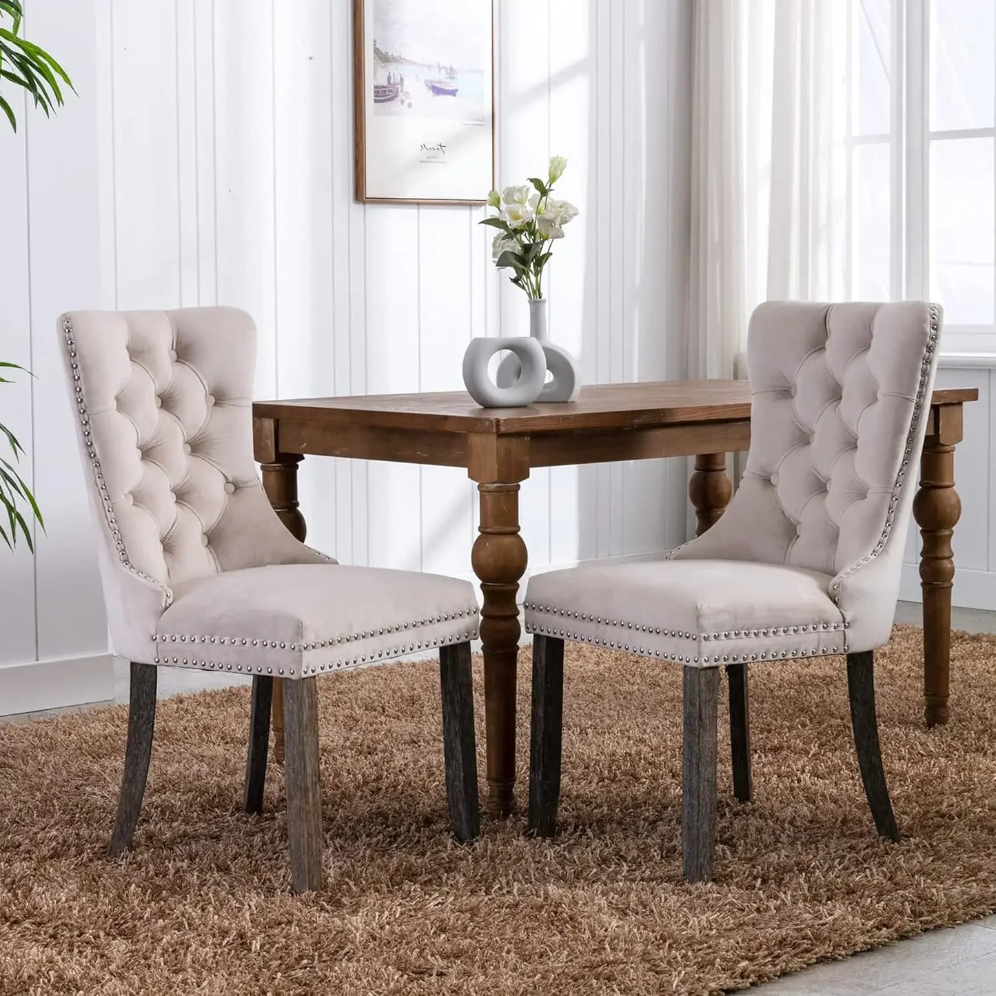 Set of 6, Velvet Upholstered Dining Chairs
