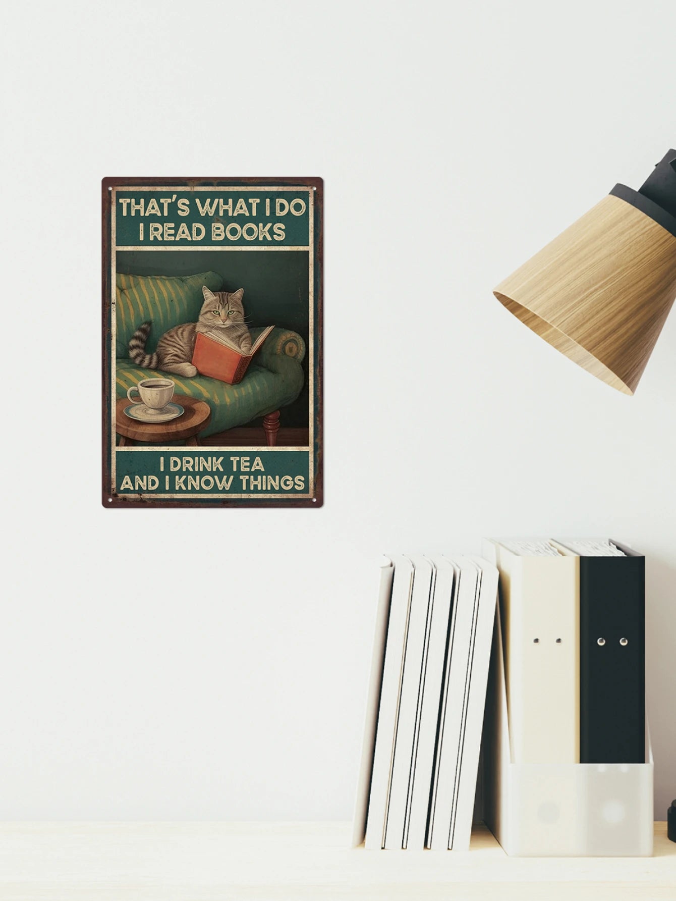 Putuo Decor 1pc Cat Metal Plaque, Retro Wall for Home Bedroom Study Wall Decor 7.9 X 11.8 Inches, Drink Tea