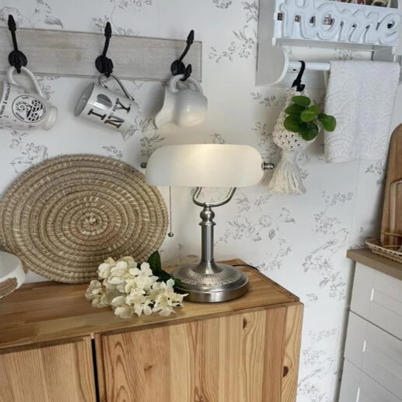 Green/White Color Glass Desk Lamp