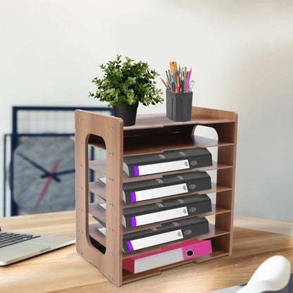Desk File Organizer Wood Holder Office A4 Paper Letter Tray Document Storage Wood 7 Tiers Desktop Magazine Storage Rack holder