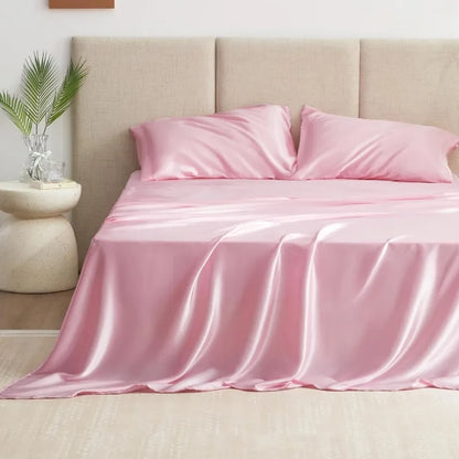 4 Piece Pink Silky Bed Sheets