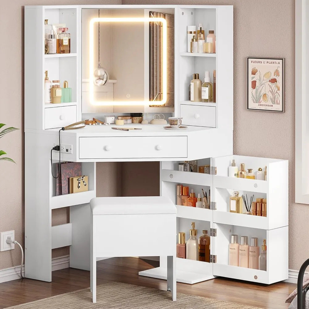 Table Set with Mirror and Storage Bench