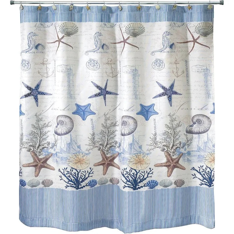 Fabric Shower Curtain, Nautical Bathroom Decor (Antigua Collection, 72")