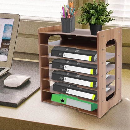 Desk File Organizer Wood Holder Office A4 Paper Letter Tray Document Storage Wood 7 Tiers Desktop Magazine Storage Rack holder