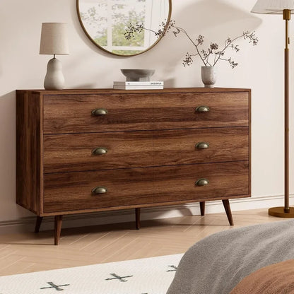 6 Drawer Dresser with Gold Metal Handles