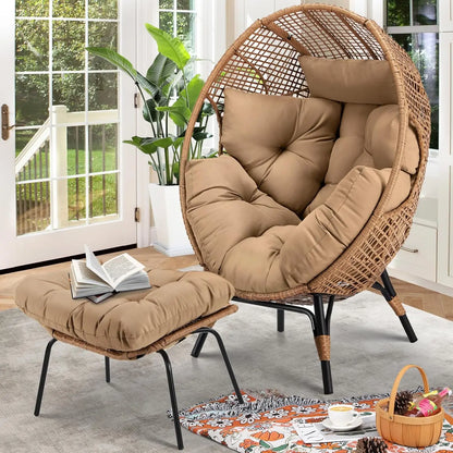 Outdoor Wicker Patio Chair with Ottoman