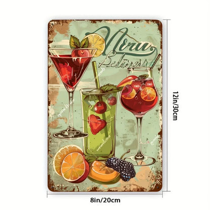 Cocktail Fruit Vintage Tin Painting