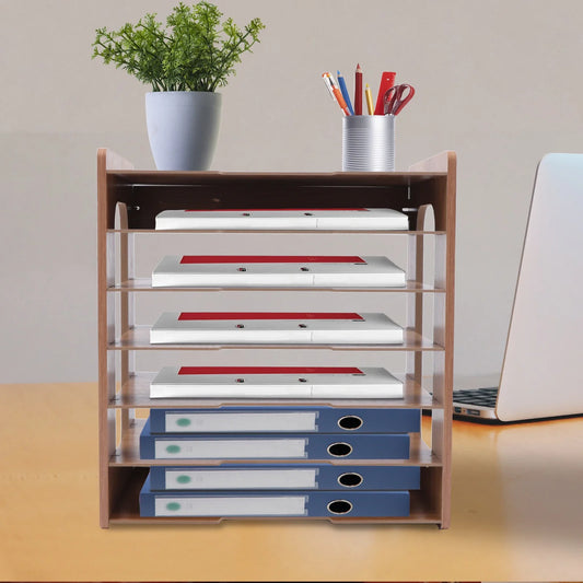 Desk File Organizer Wood Holder Office A4 Paper Letter Tray Document Storage Wood 7 Tiers Desktop Magazine Storage Rack holder