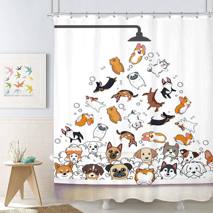Funny Cat and Dog Shower Curtain with Hooks