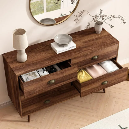 6 Drawer Dresser with Gold Metal Handles